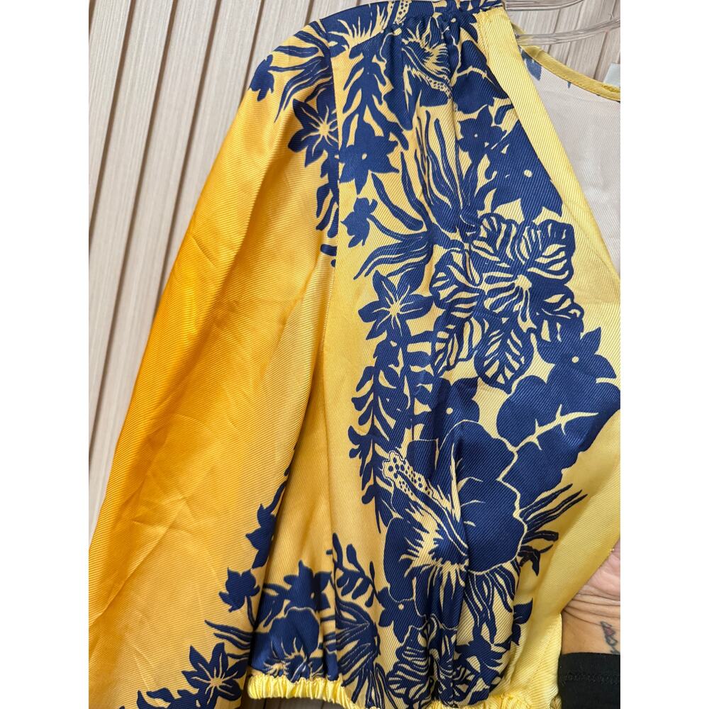 SANDRO PARIS Ocher Viscose Midi Dress In Yellow Blue Sz 40 / US8 MSRP $595 New - Picture 10 of 16